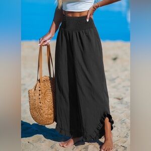 Cupshe Black Smocked Waist Straight Leg Ruffle Pants